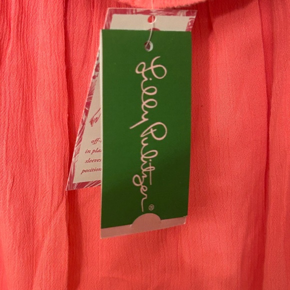NWT Lilly Pulitzer Katya Coral Reef Gold Smocked Off Shoulder Crinkled Gauze Top - Picture 5 of 9